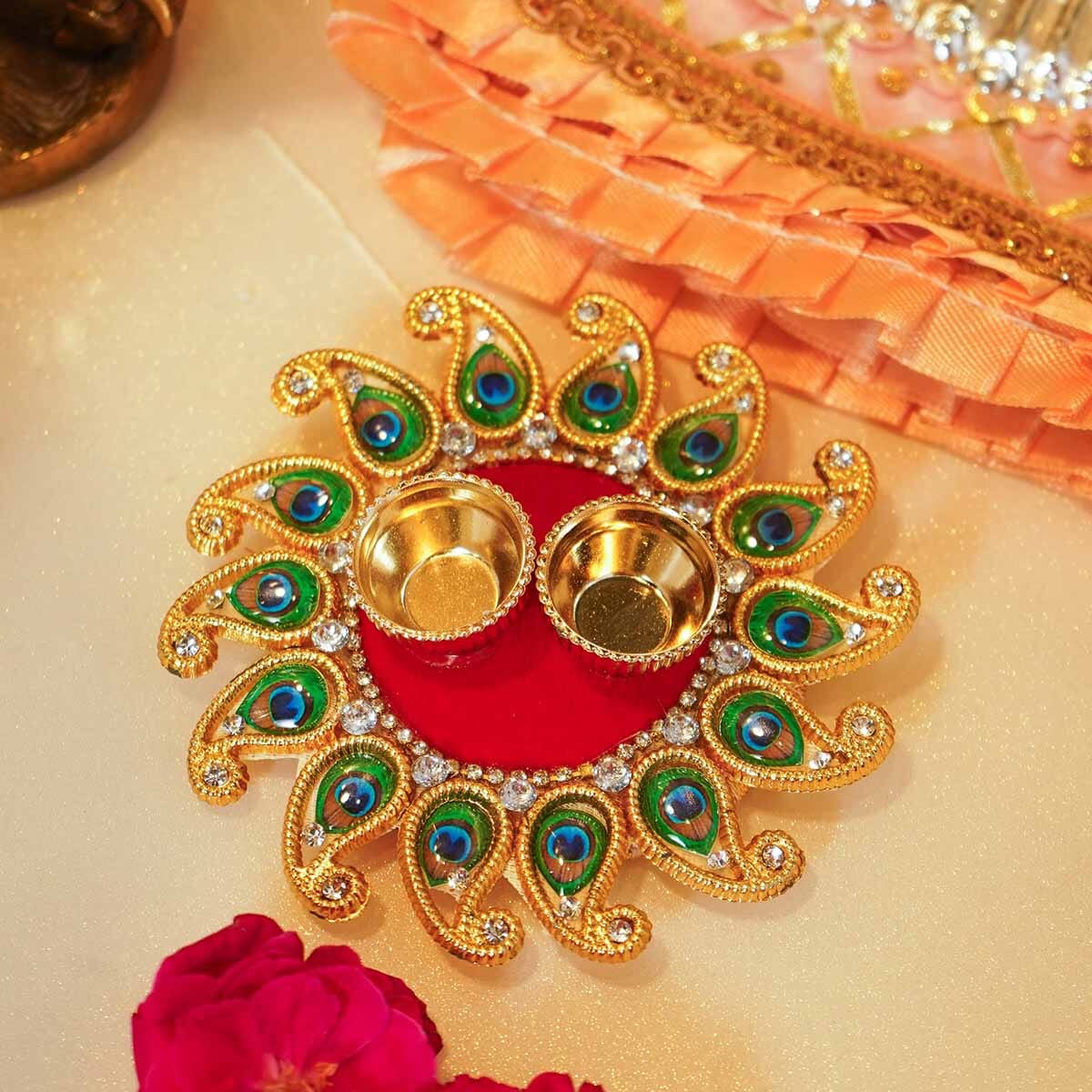 Peacock Roli Akshat Mini Thali