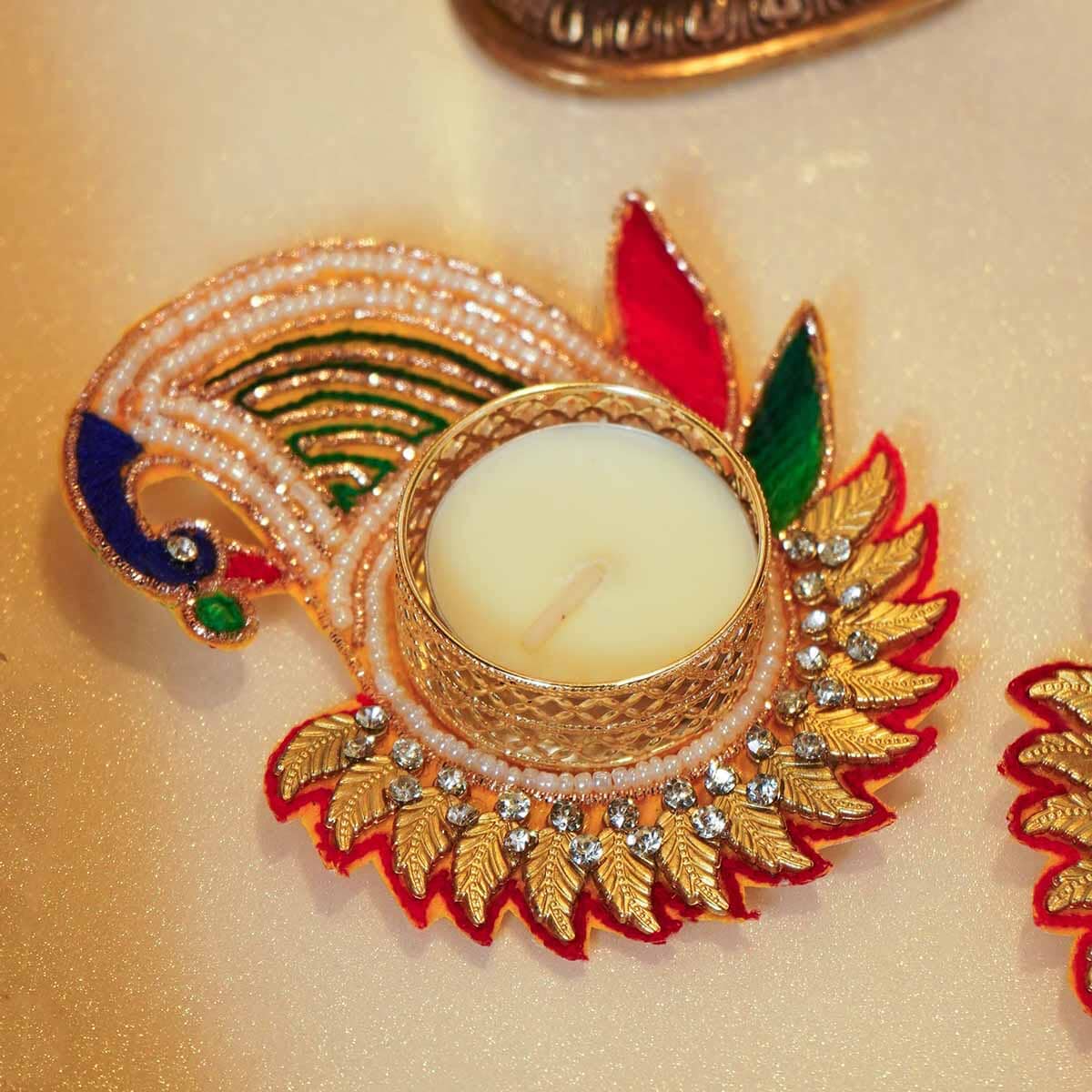 Festive Peacock Decorative Tealight Candle Holder