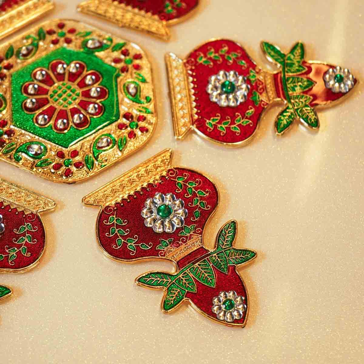 Festive Red Kalash Acrylic Rangoli Set
