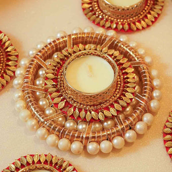 Festive Red Decorative Diya Set of 5