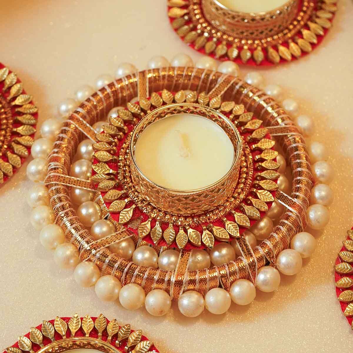 Festive Red Decorative Diya Set of 5