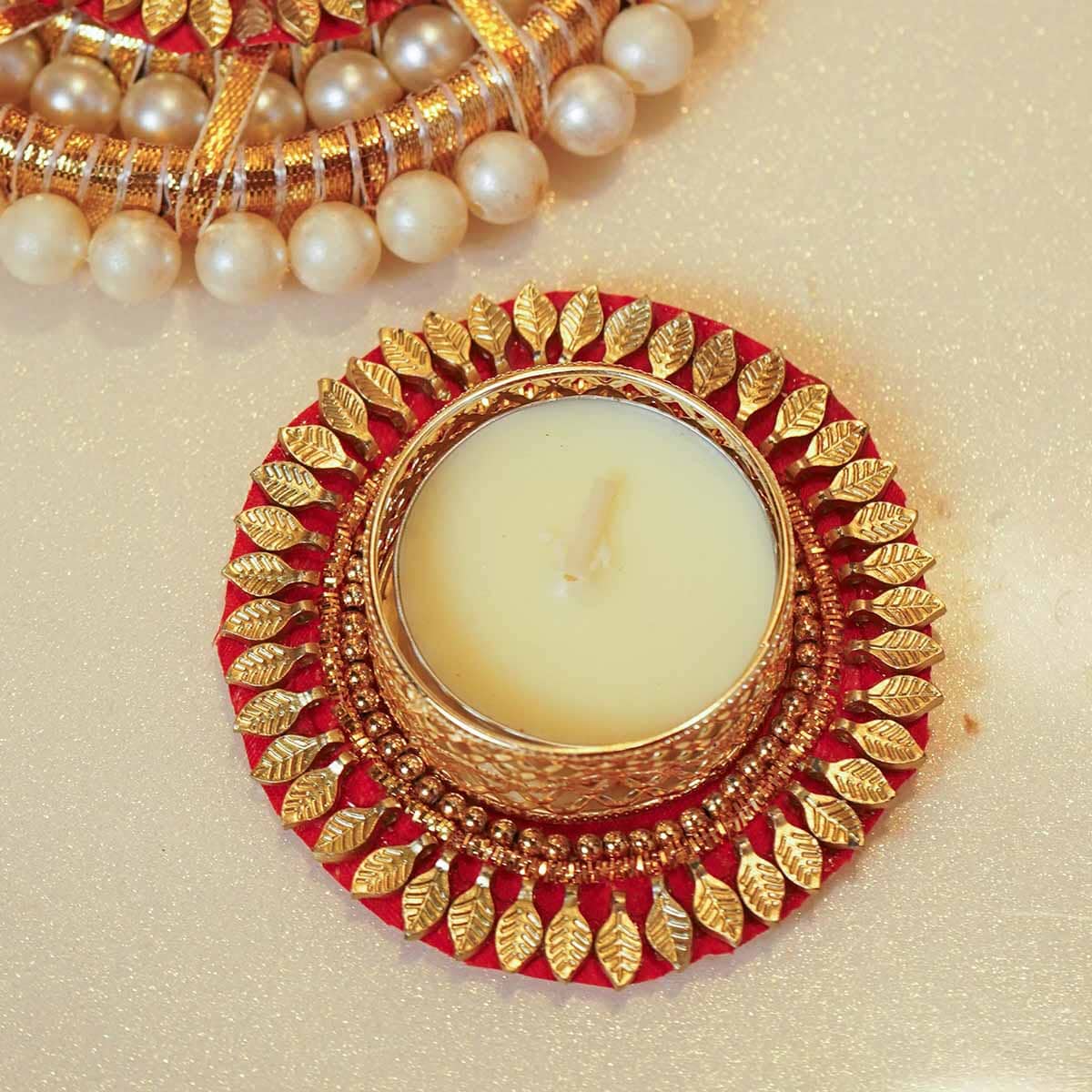 Festive Red Decorative Diya Set of 5