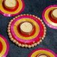 Festive Red Pink Yellow Diya Rangoli Set of 5