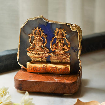 Agate Golden Ganesh Laxmi Showpiece For Home / Car