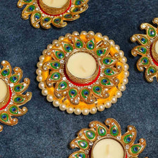 Festive Peacock Decorative Diya Rangoli Set of 5