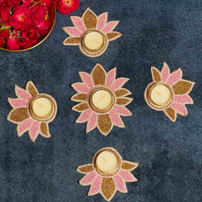 Festive Pink Gold Decorative Diya Set of 5