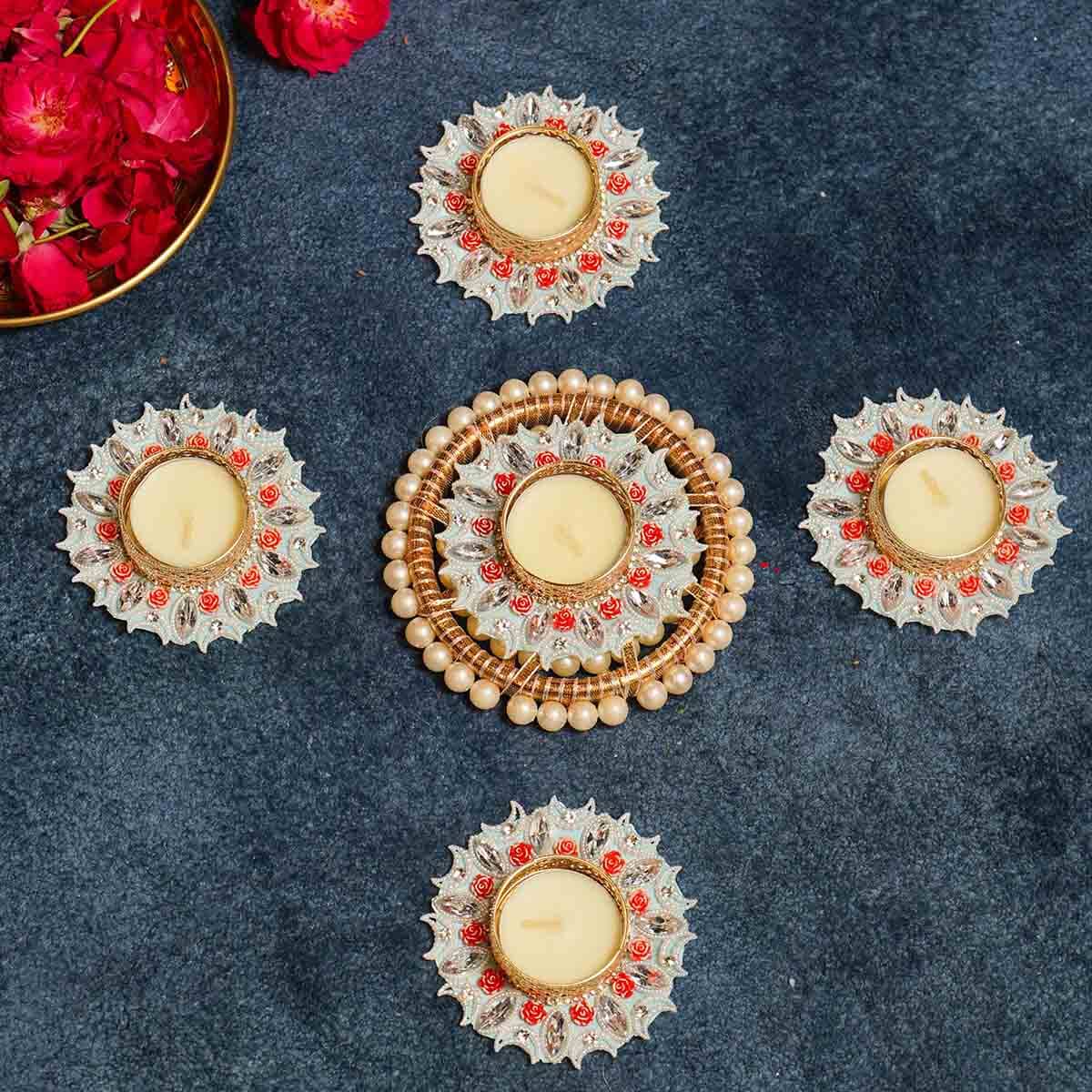 Festive Floral Diya Rangoli Set of 5