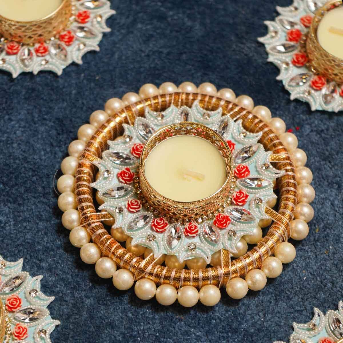 Festive Floral Diya Rangoli Set of 5