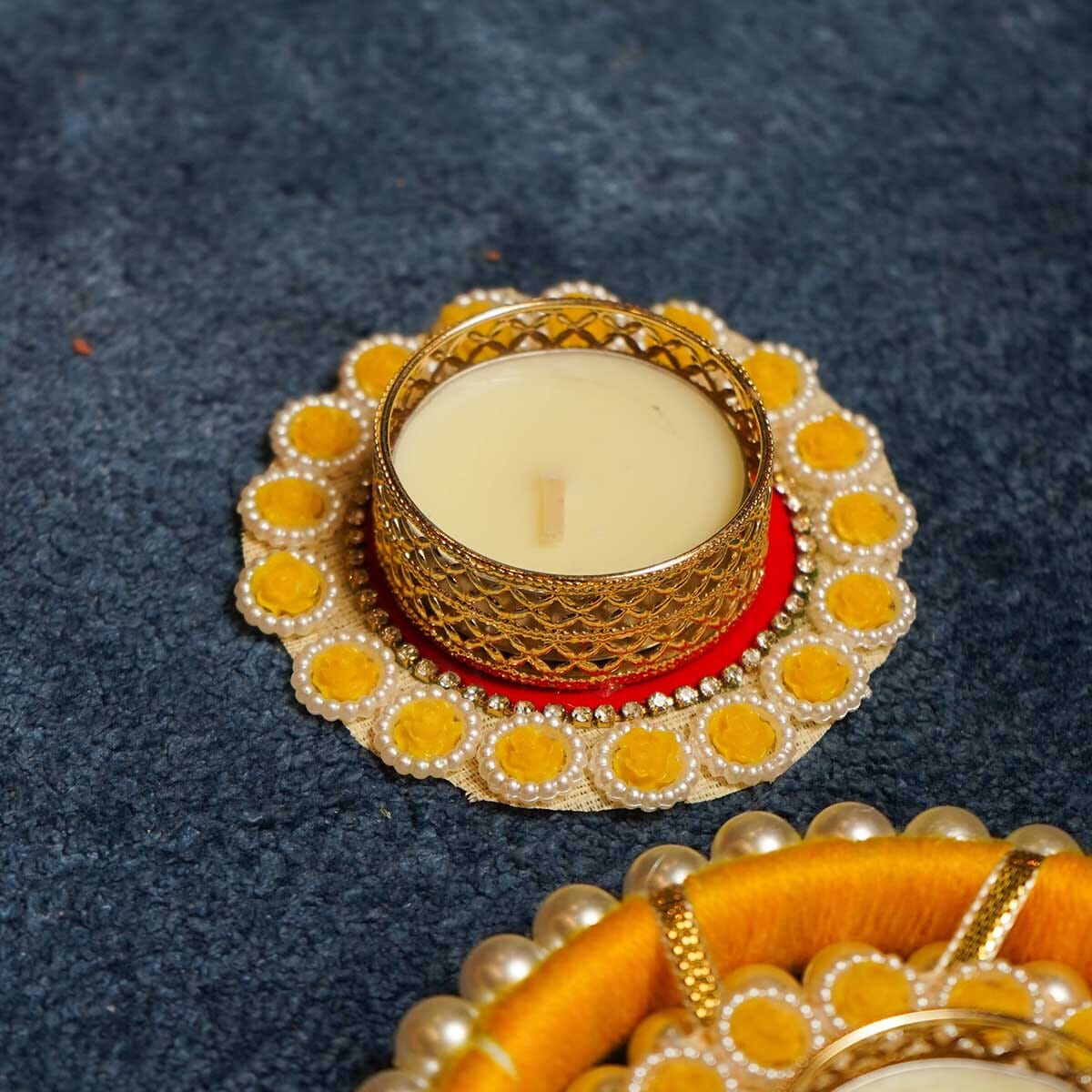 Festive Yellow Red Decorative Diya Set of 5