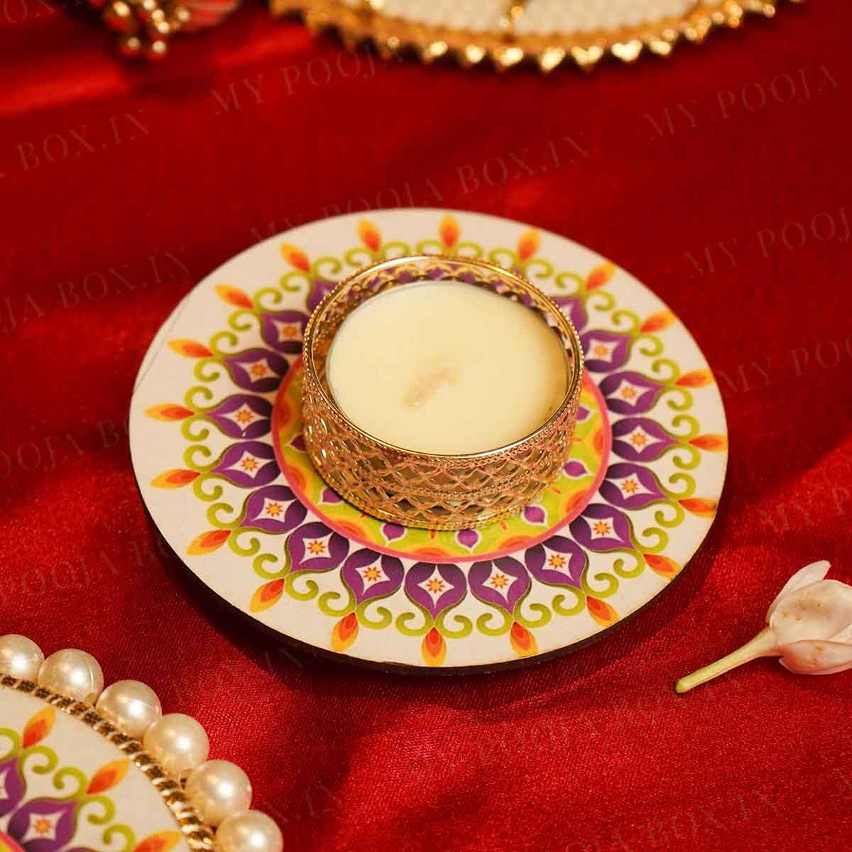 Festive Purple Yellow Decorative Diya Set of 5