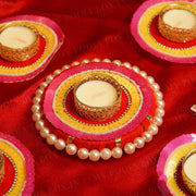 Festive Red Pink Yellow Diya Rangoli Set of 5