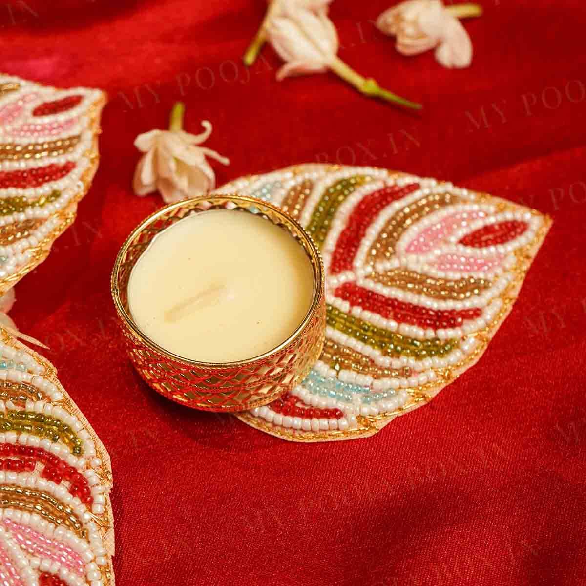Festive Beaded Decorative Diya Rangoli Set of 5