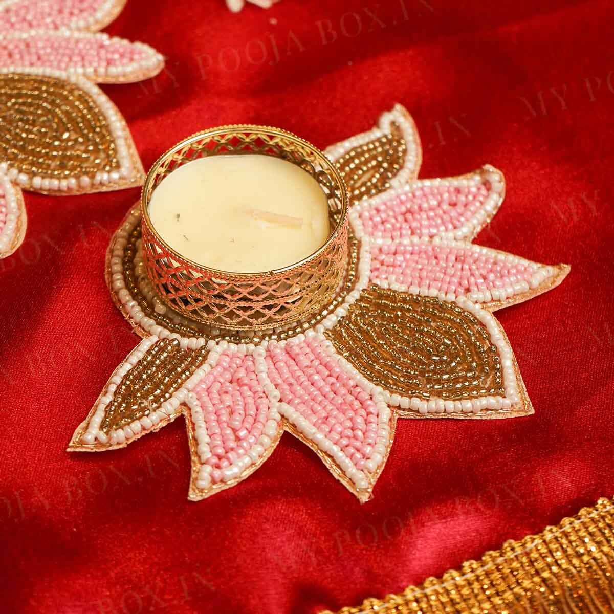 Festive Pink Gold Decorative Diya Set of 5