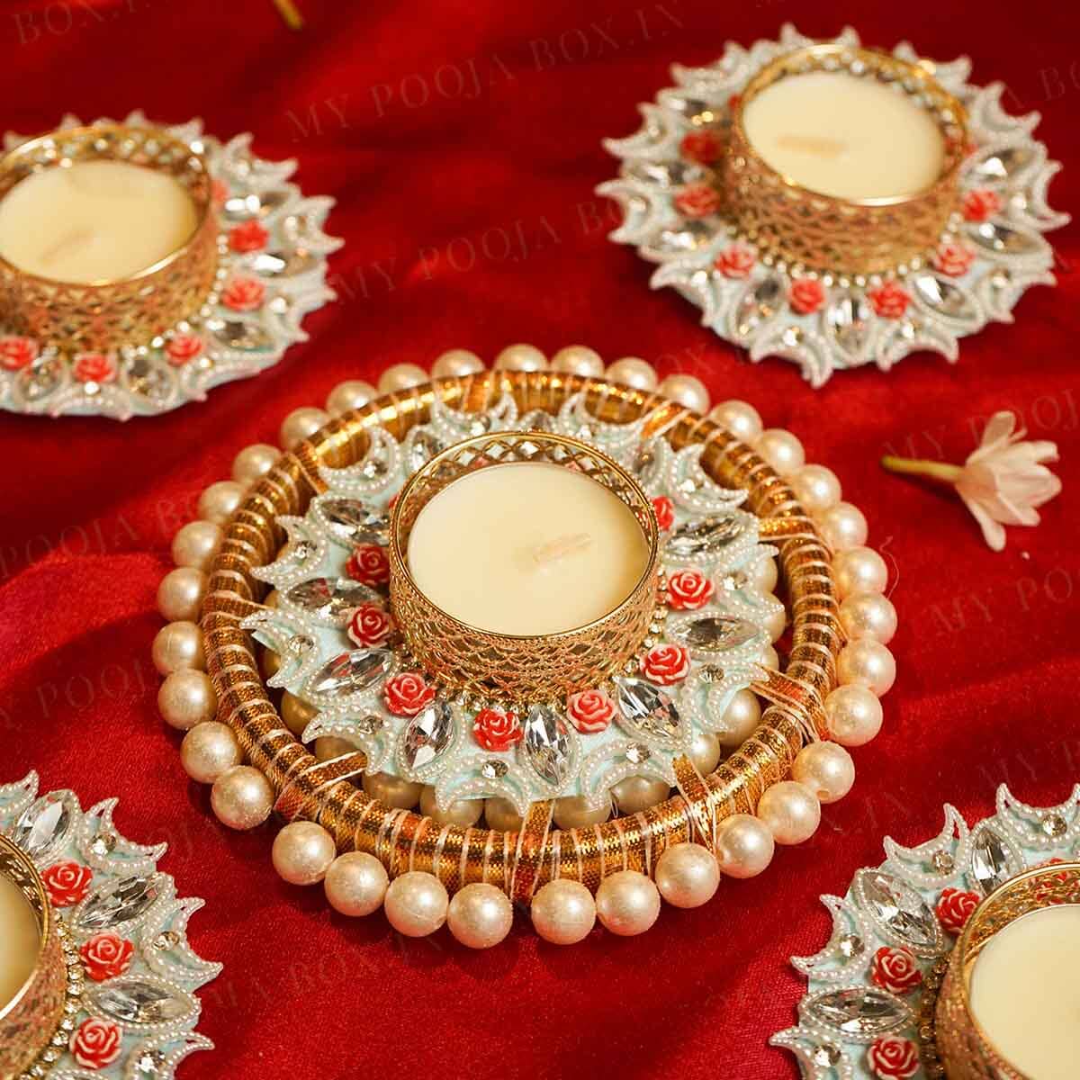 Festive Floral Diya Rangoli Set of 5