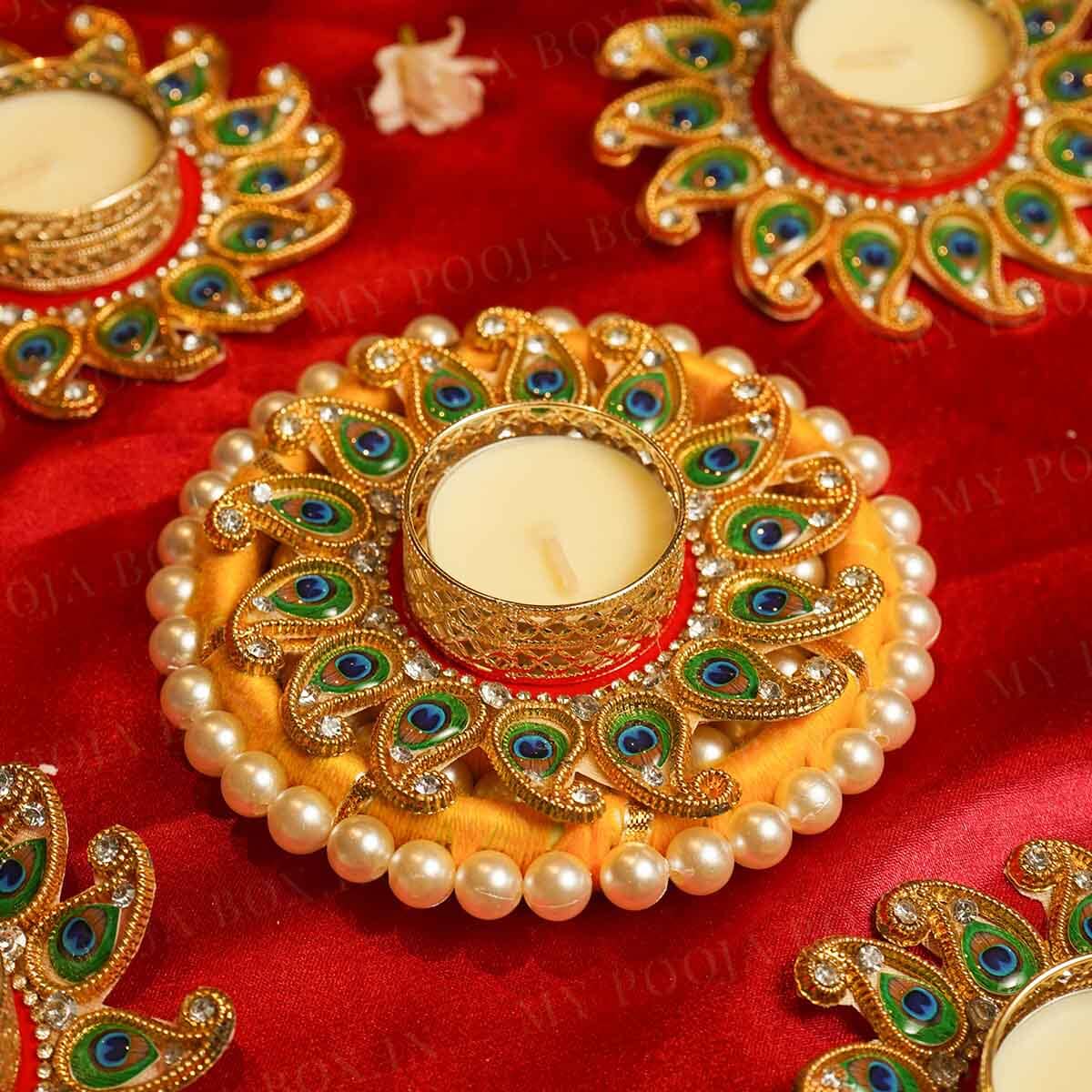 Festive Peacock Decorative Diya Rangoli Set of 5