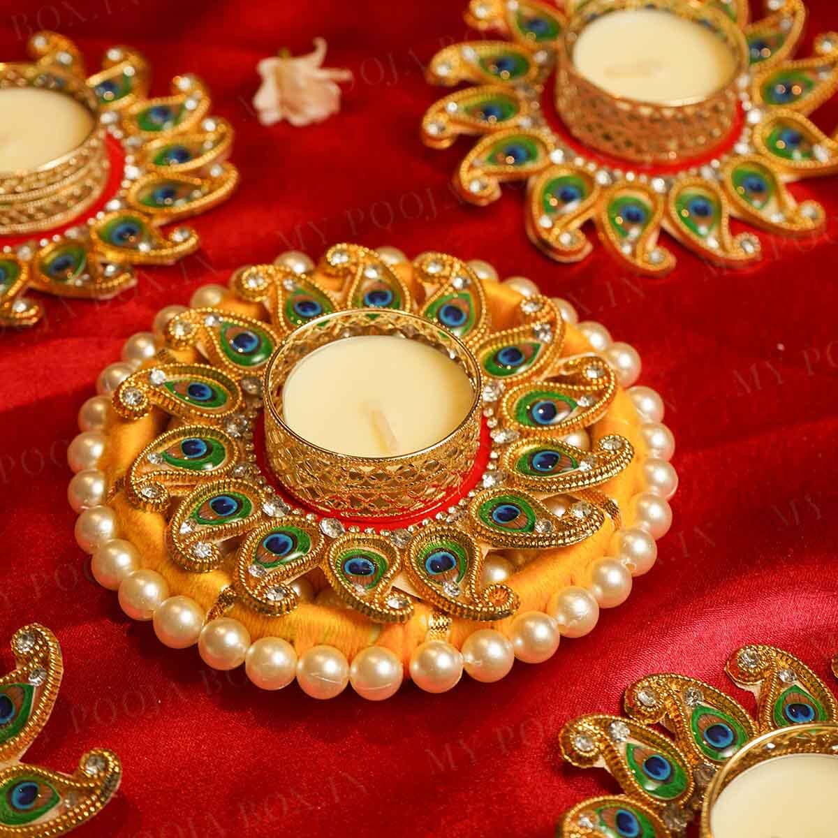 Festive Peacock Decorative Diya Rangoli Set of 5
