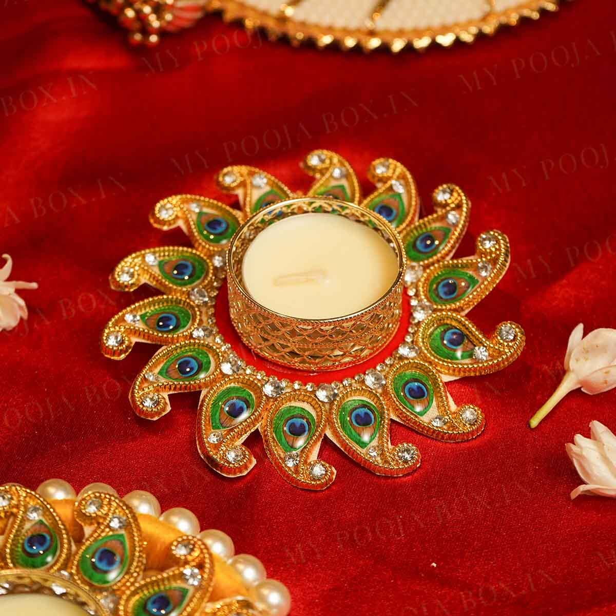 Festive Peacock Decorative Diya Rangoli Set of 5