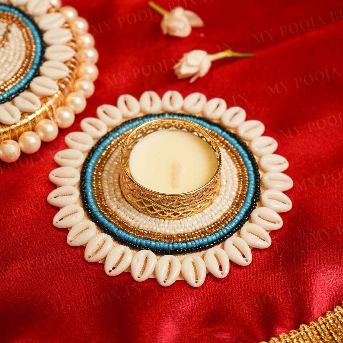 Festive Blue Evil Eye Decorative Diya Rangoli Set of 5