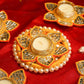 Festive Orange Mirrored Diya Rangoli Set of 5