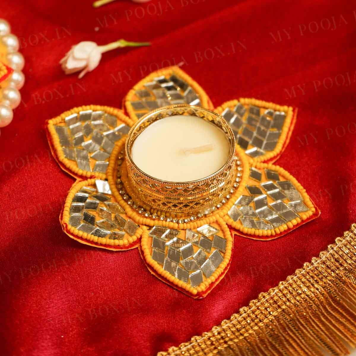 Festive Orange Mirrored Diya Rangoli Set of 5