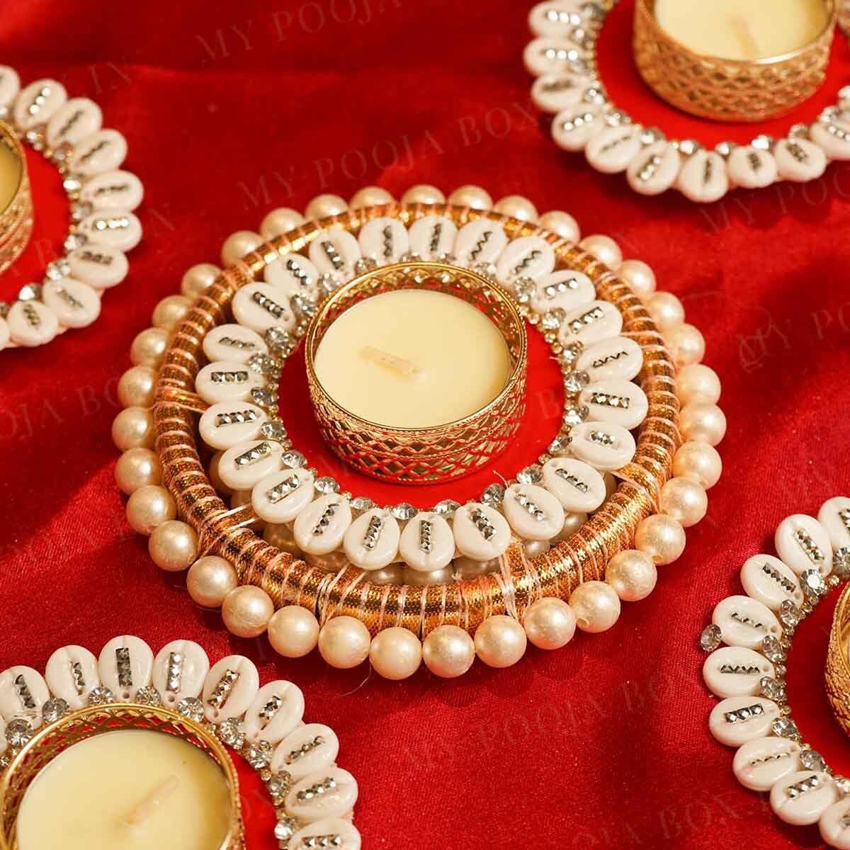 Festive Red Shells Diya Rangoli Set of 5