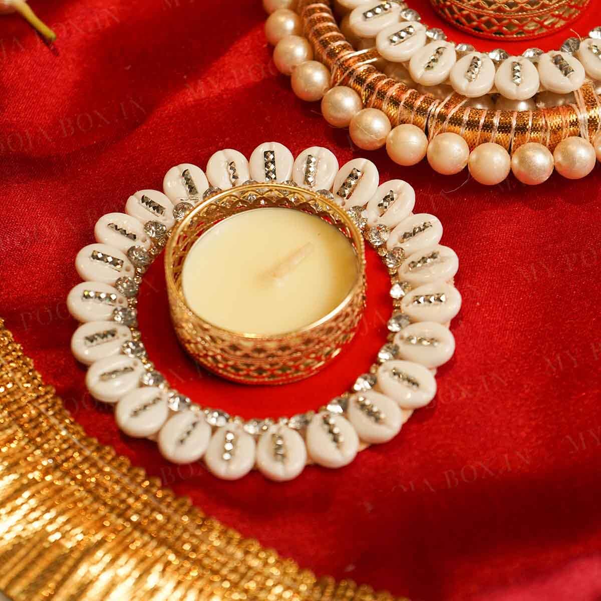 Festive Red Shells Diya Rangoli Set of 5