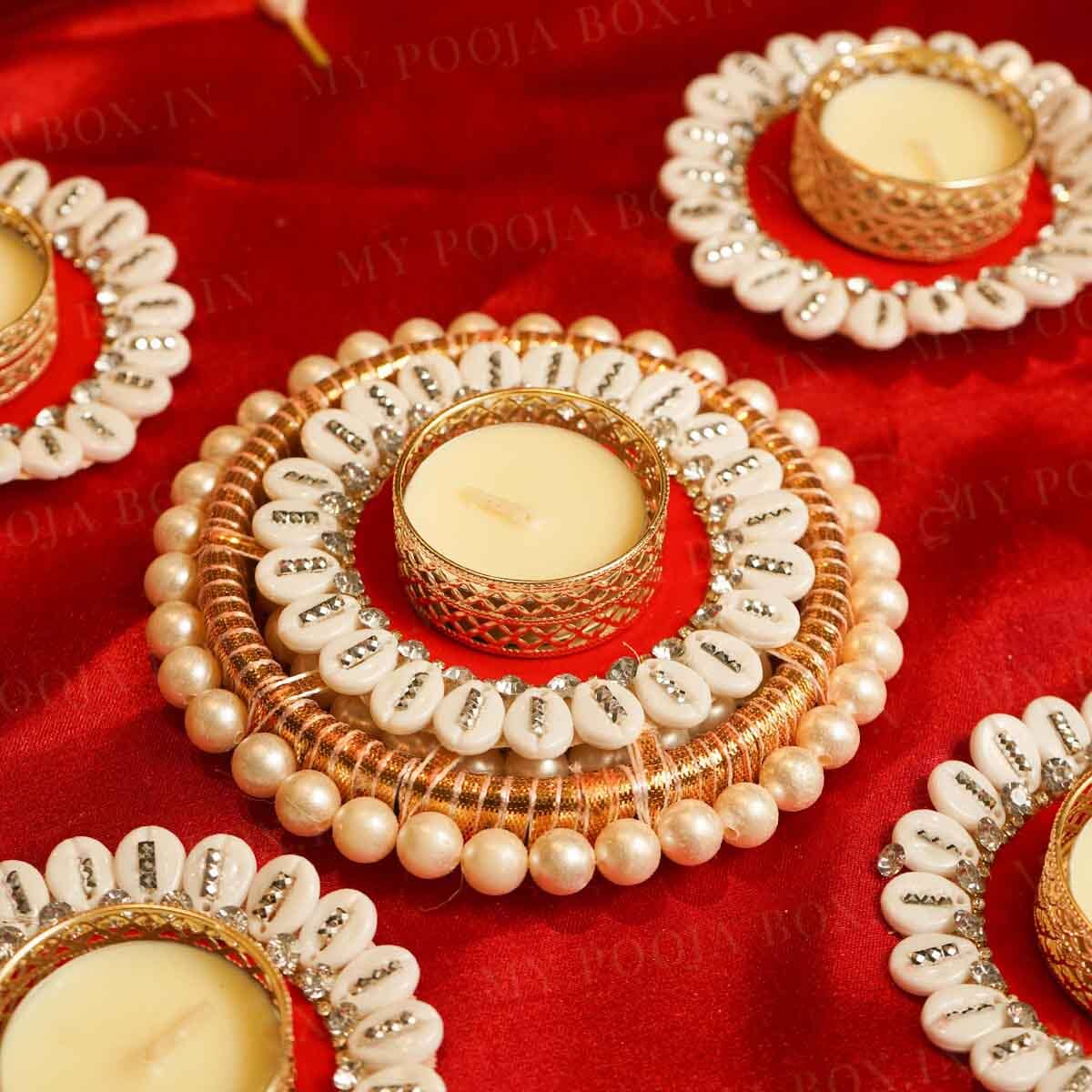 Festive Red Shells Diya Rangoli Set of 5