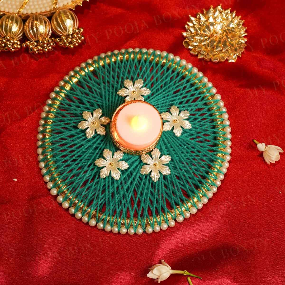 Handcrafted Green Floral T-light Holder