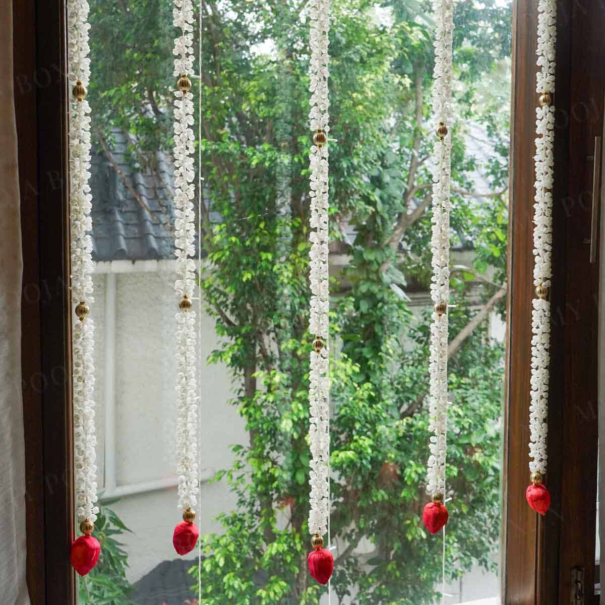 Artificial Jasmine Flower And Red Lotus Buds Decorative Backdrop Set Of 5