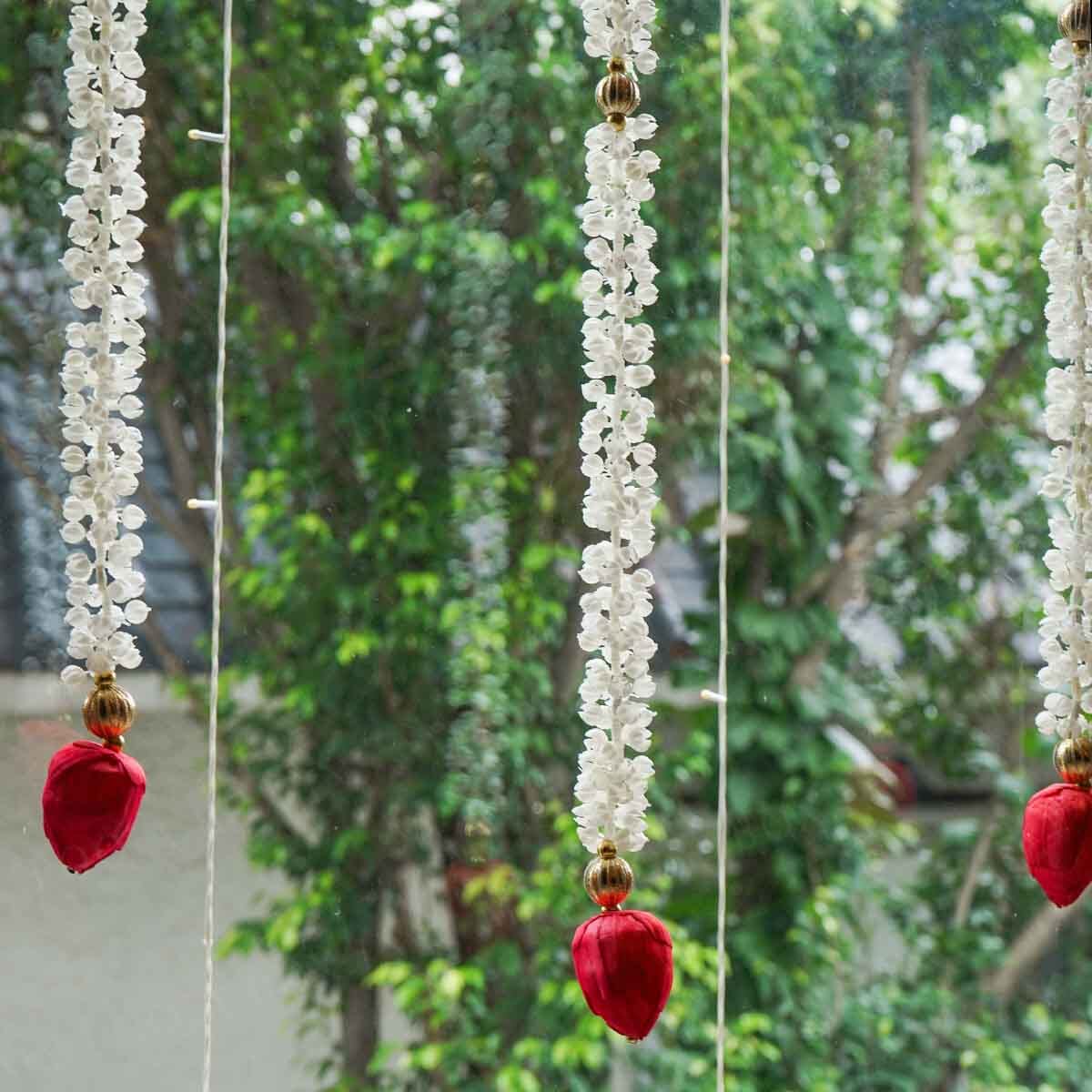 Artificial Jasmine Flower And Red Lotus Buds Decorative Backdrop Set Of 5