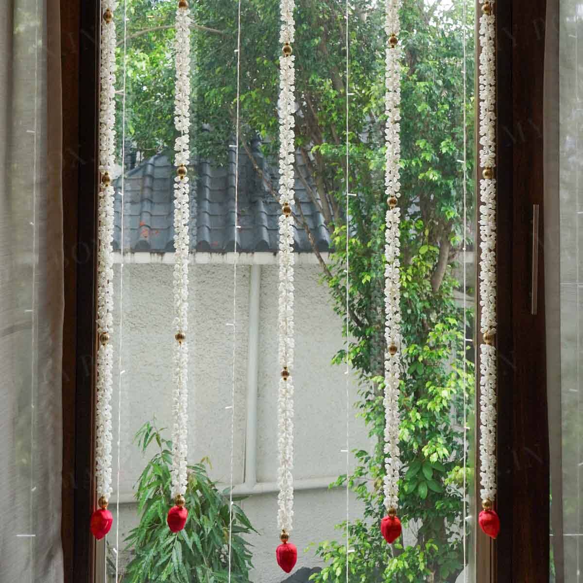 Artificial Jasmine Flower And Red Lotus Buds Decorative Backdrop Set Of 5