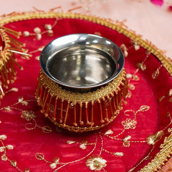 Magenta Beaded Karwa Chauth Thali Set