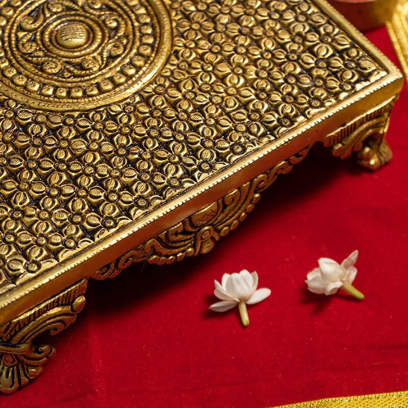 Brass Antique Flower Design Chowki