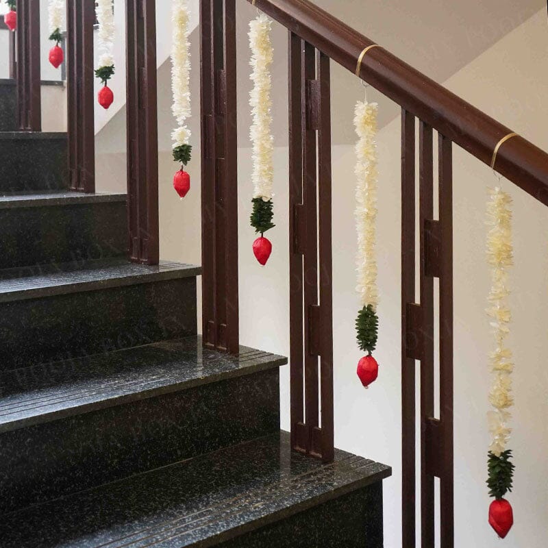 Artificial Jasmine Flower And Red Lotus Buds Strings (Set of 2)