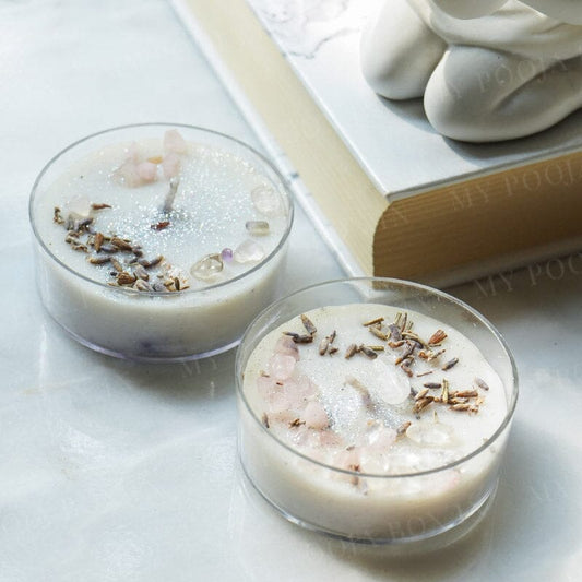 Rose & Clear Quartz Patchouli Crystal Aromatherapy Palm Candles (Set of 2)