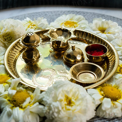Handcrafted Brass Om Pooja Thali Set
