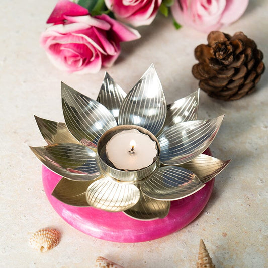 Silver Plated Lotus Tea Light Candle Holder