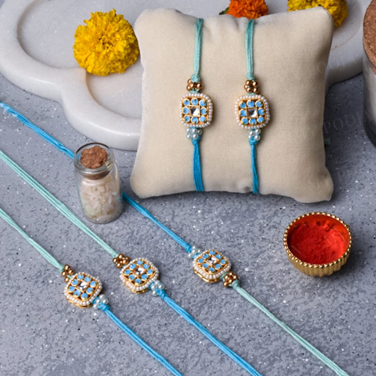 Pastel Blue Beaded Rakhi