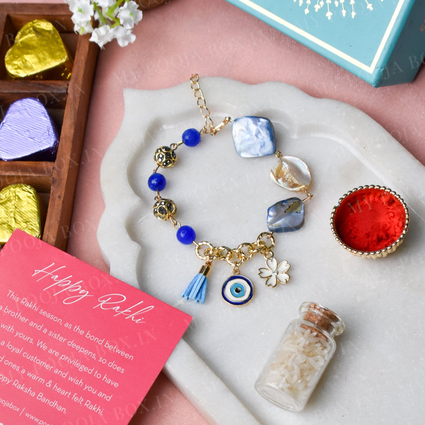 Evil Eye Blossom Charm Bhaiya Bhabhi Rakhi