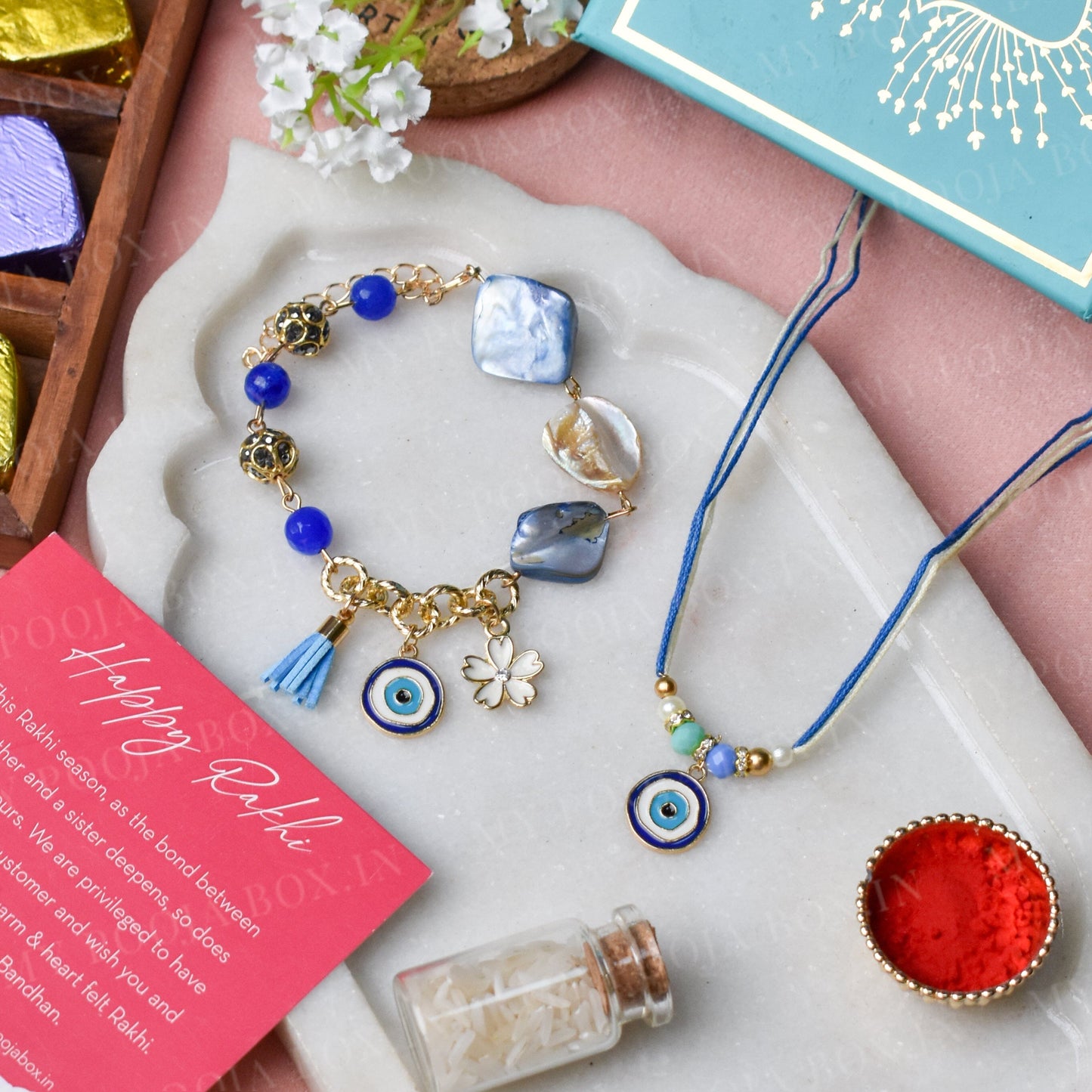 Evil Eye Blossom Charm Bhaiya Bhabhi Rakhi