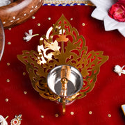 Golden Leaf Jali Filigree Brass Diya