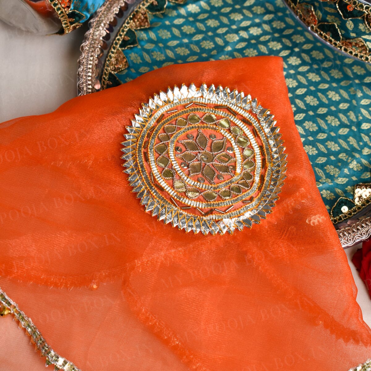 Orange Gota Patti Thali Cover