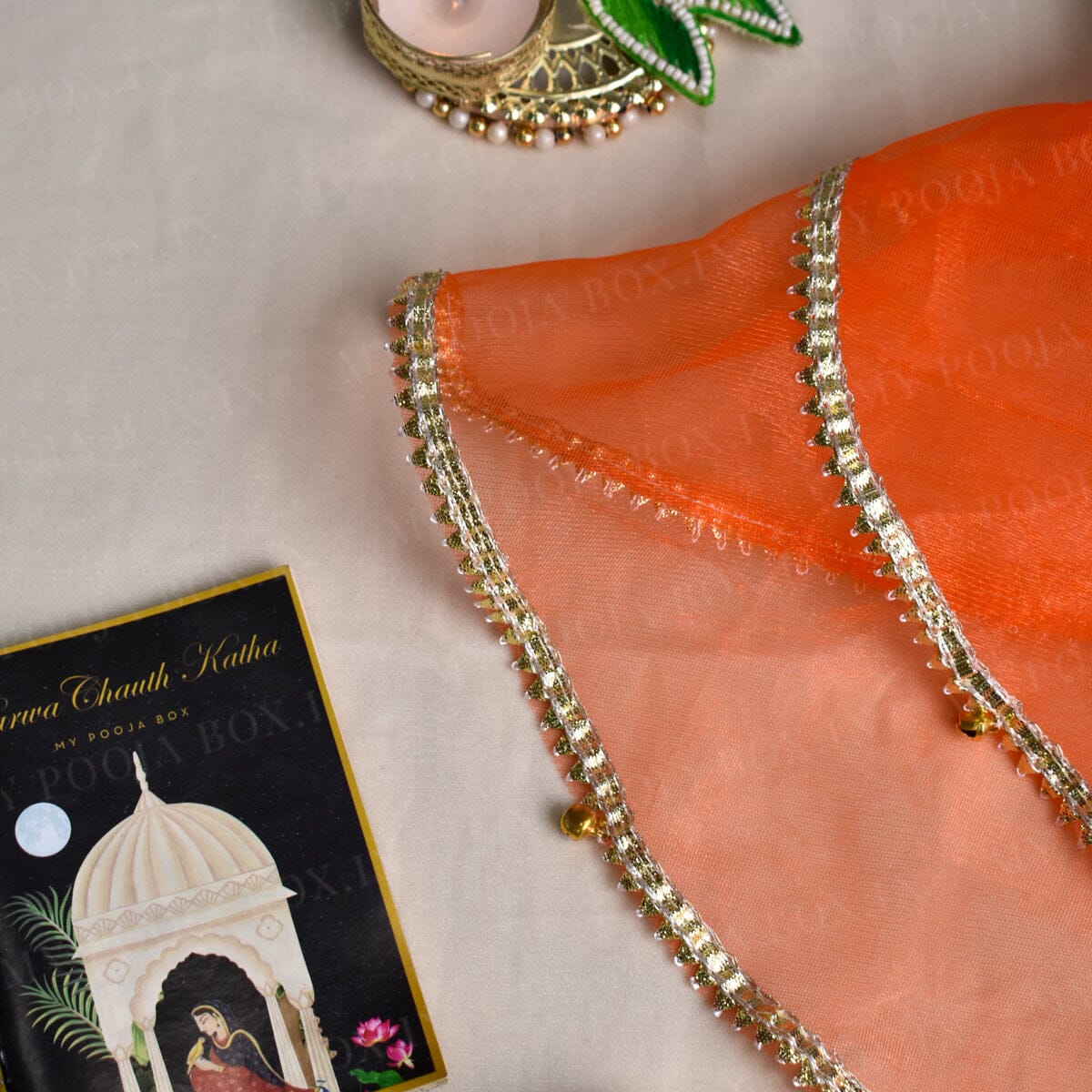 Orange Gota Patti Thali Cover