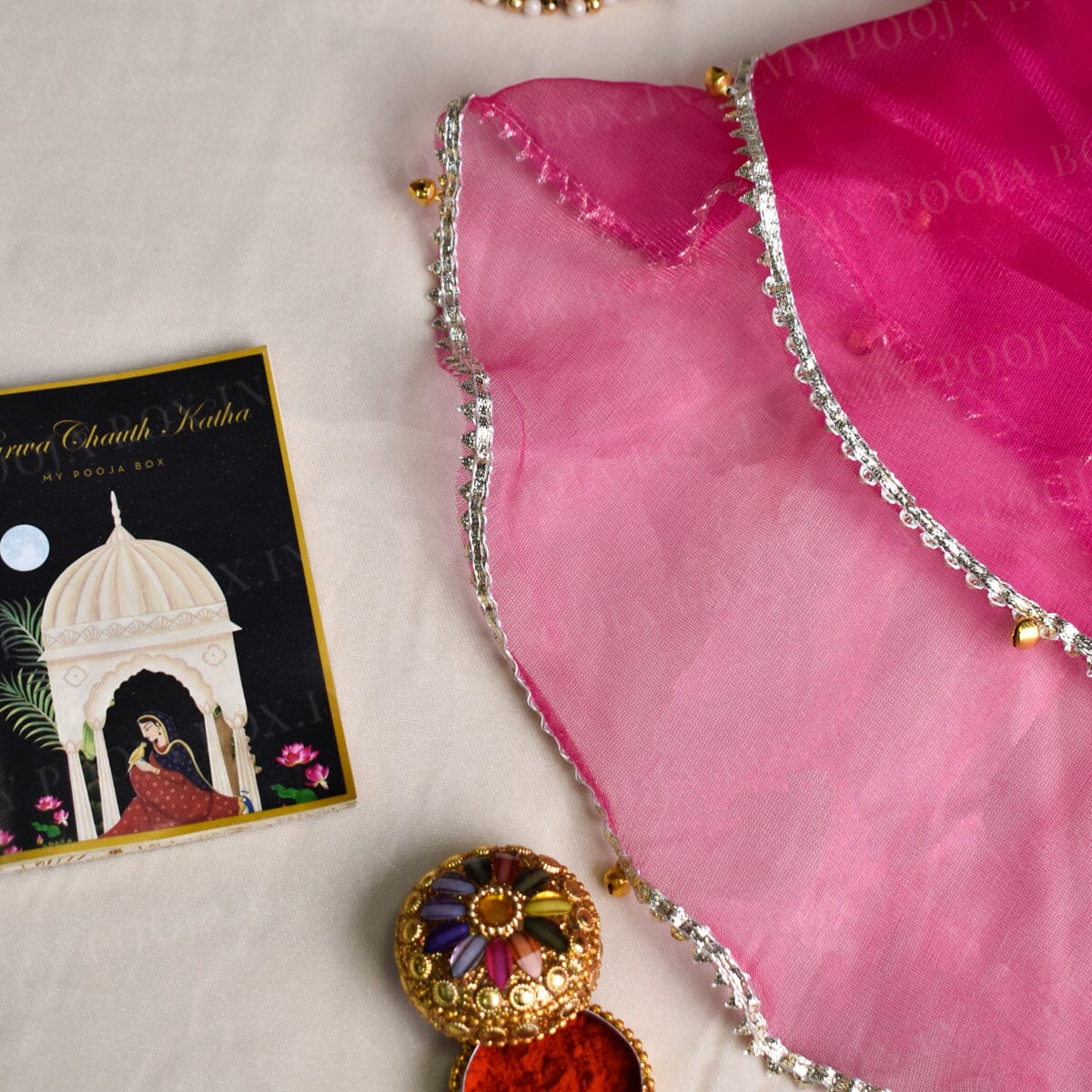 Royal Pink Gota Patti Thali Cover