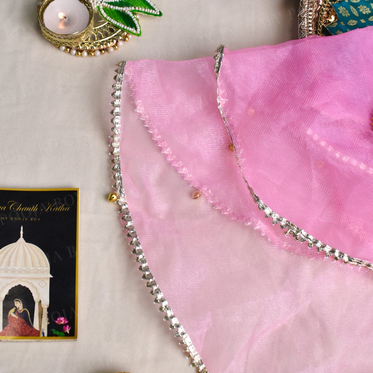 Pastel Pink Gota Patti Thali Cover