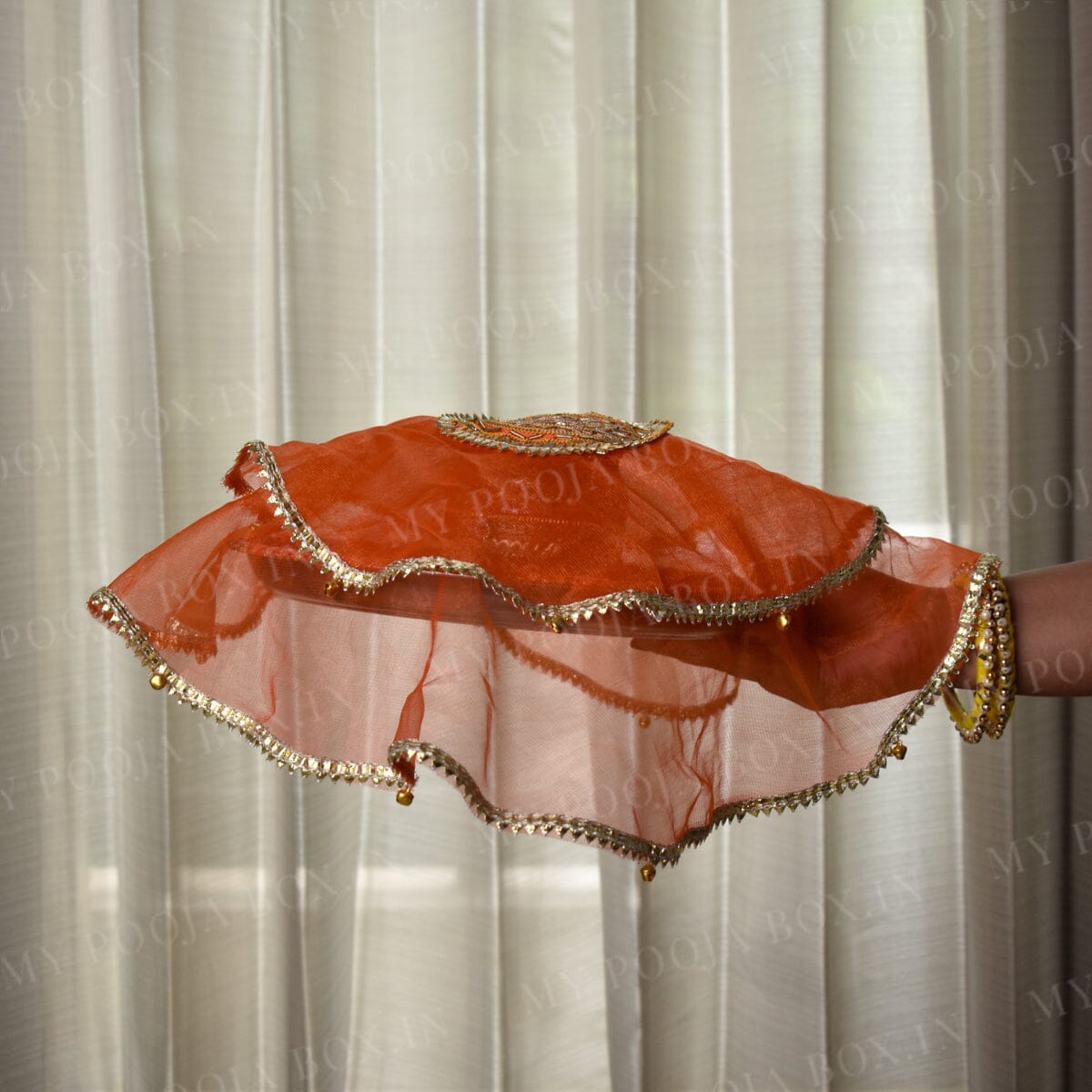 Orange Gota Patti Thali Cover