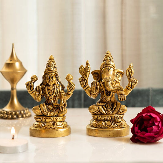 Traditional Brass Laxmi Ganesh Idol