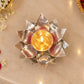 Premium Silver Finish Lotus Diya With Purple Base