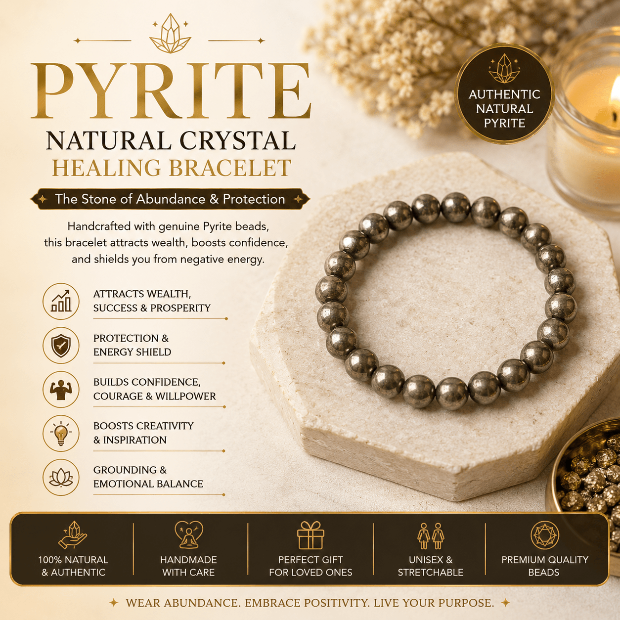 Buy Pyrite Natural Crystal Healing Bracelet - Online in India - My ...