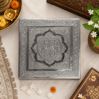 Floral Design Silver Pooja Chowki